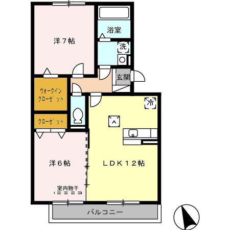 メゾンカレリア(2LDK/1階)の間取り写真