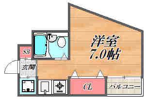ロイヤルメゾン塚口Ⅹ(1K/2階)の間取り写真