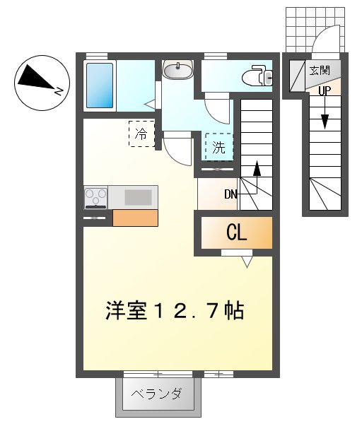 DーROOM鳥谷野(ワンルーム/2階)の間取り写真