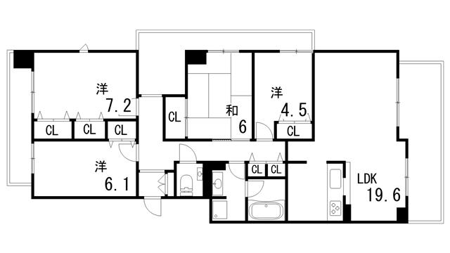 RICウエストコート7番街5番館B棟(4LDK/6階)の間取り写真