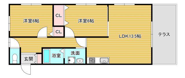 クレール金剛(2LDK/1階)の間取り写真