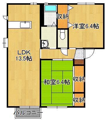 グローブ・たかのB棟(2LDK/2階)の間取り写真