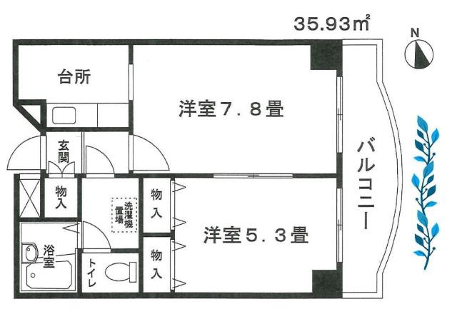 ウィル深見(2LDK/5階)の間取り写真