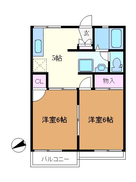 ハイツ吉田B(2K/1階)の間取り写真