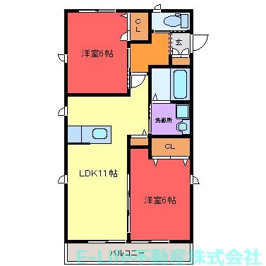 ジェントリー I(2LDK/1階)の間取り写真