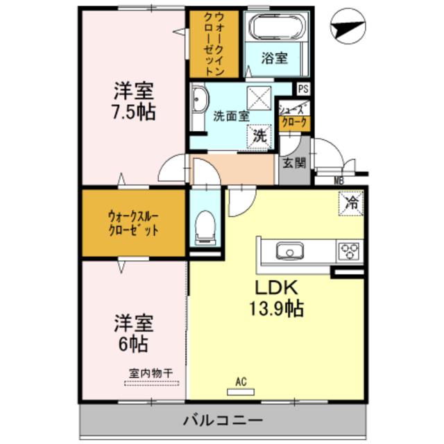 カーサ高善 B棟(2LDK/3階)の間取り写真