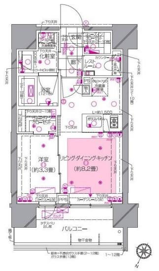 ピアース大森山王(1LDK/8階)の間取り写真