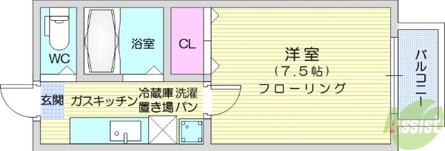 ハイツエクセルA棟(1K/1階)の間取り写真