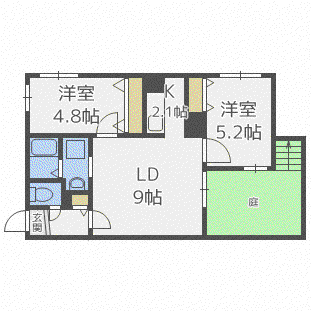 ラ ヴィータ 平岸(2LDK/1階)の間取り写真