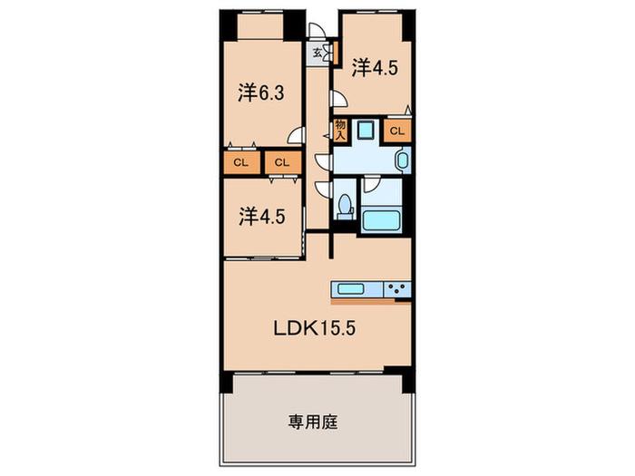 魚崎南パーク・ホームズ2番館(3LDK/1階)の間取り写真