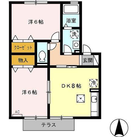 デルニエII B(2DK/1階)の間取り写真