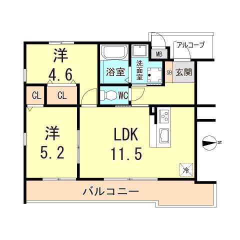 サンクラッソ垂水五色山(2LDK/1階)の間取り写真