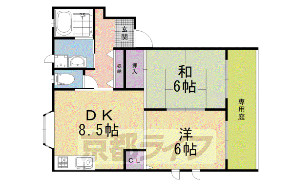 山越FLORA GARDEN(2LDK/1階)の間取り写真