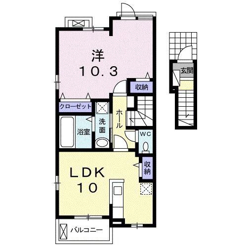 リバーサイドきずなA(1LDK/2階)の間取り写真