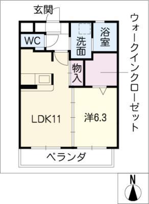 名鉄名古屋本線 岐南駅 徒歩12分 3階建 築21年(1LDK/2階)の間取り写真