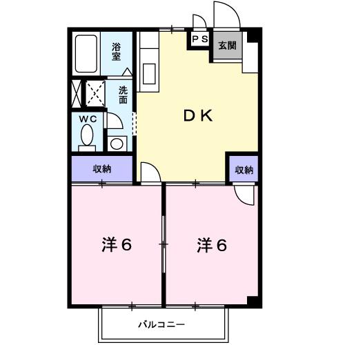 ピア月見ガ丘(2DK/1階)の間取り写真