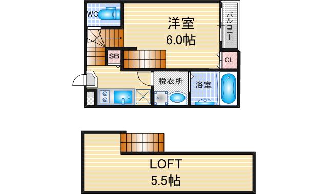 ハーモニーテラス荒中町II(1SK/1階)の間取り写真