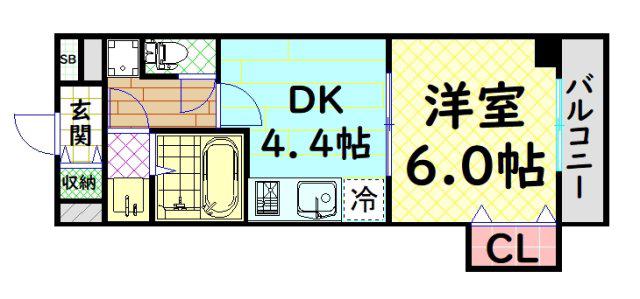 TKアンバーコート堺東II(1DK/10階)の間取り写真