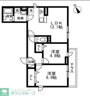 SOLANA藤沢(2LDK/1階)の間取り写真