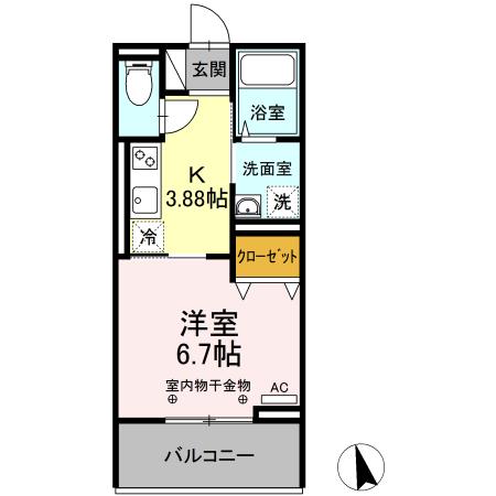 ガナール(1LDK/2階)の間取り写真