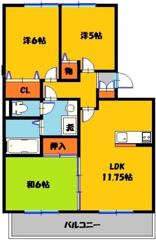エスポワール今泉(3LDK/1階)の間取り写真