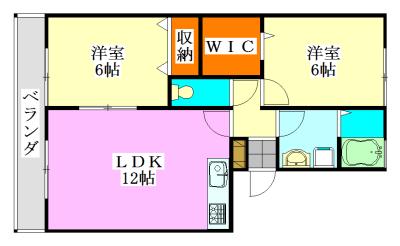 グランドコート東船橋(2LDK/2階)の間取り写真