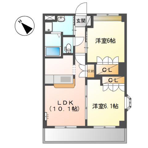 プリオール(2LDK/2階)の間取り写真