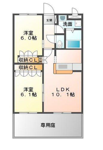 グランドール・のぞえI(2LDK/1階)の間取り写真