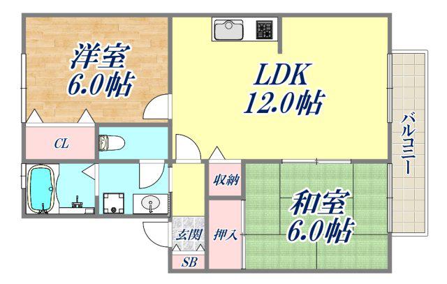 プレステージ芦屋B棟(2LDK/2階)の間取り写真