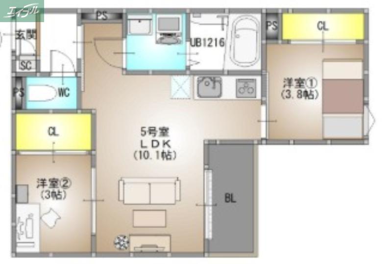 REGALEST 今(2LDK/3階)の間取り写真