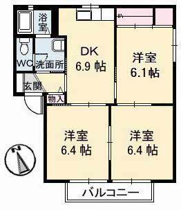 オール・ラヴィーヌ A棟(3DK/2階)の間取り写真