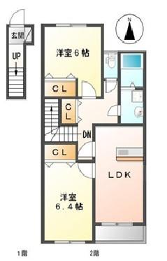 東武日光線 杉戸高野台駅 徒歩16分 2階建 築17年(2DK/2階)の間取り写真