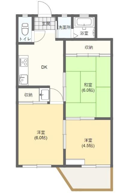 ランドパレス桑野(3DK/4階)の間取り写真