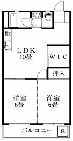コーポ林第二ビル(2LDK/5階)の間取り写真
