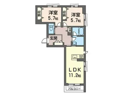 セントリビエ横浜都筑(2LDK/2階)の間取り写真