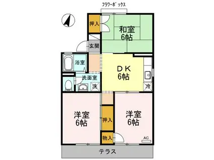 パレーシャル足高 3号棟(3DK/1階)の間取り写真