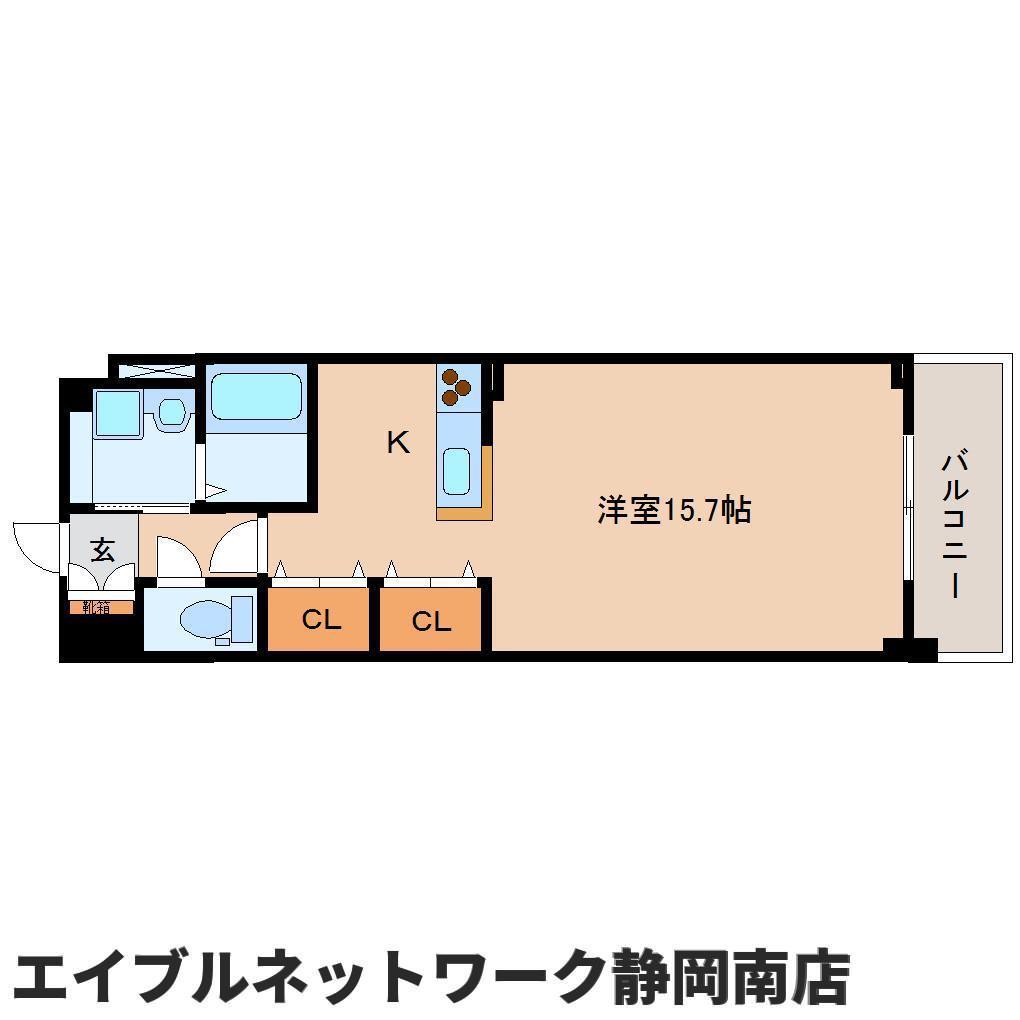 JR東海道本線 東静岡駅 徒歩6分 8階建 築15年(ワンルーム/8階)の間取り写真