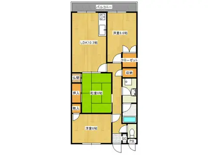 ヴィラージュ滝ヶ浦(3LDK/4階)の間取り写真