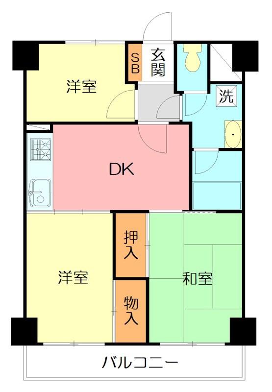 グレイス秦野(3DK/5階)の間取り写真