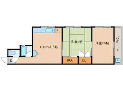 第一赤松ビル(2LDK/4階)の間取り写真