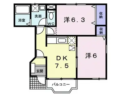 サンメゾン II(2DK/1階)の間取り写真