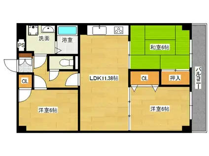 ロイヤルハイツ下田弐番館(3LDK/5階)の間取り写真
