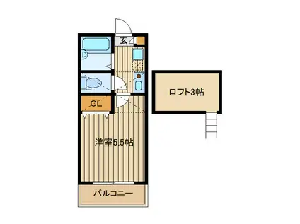 ウルール田無(1K/2階)の間取り写真