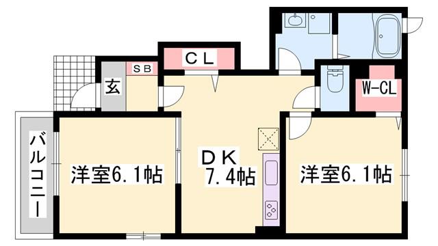 シンシンハウスB(2DK/1階)の間取り写真