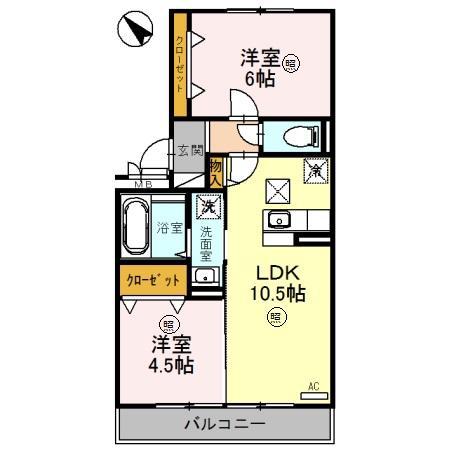 アンクレージュB(2LDK/1階)の間取り写真