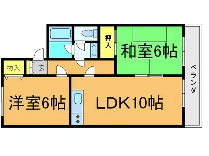 世利ハイツ鉦(2LDK/2階)の間取り写真