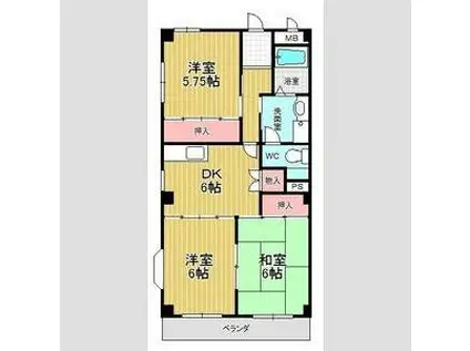 アメニティーハイツ岩本(2LDK/2階)の間取り写真