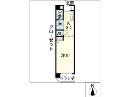 Kプランドール(1K/4階)の間取り写真