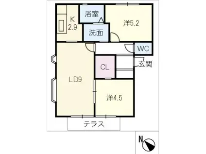 スイートホームB棟(2LDK/1階)の間取り写真