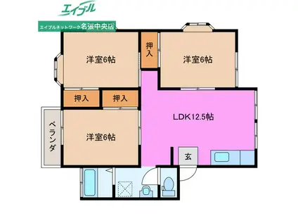 南桔梗が丘ハイツ(3LDK/2階)の間取り写真